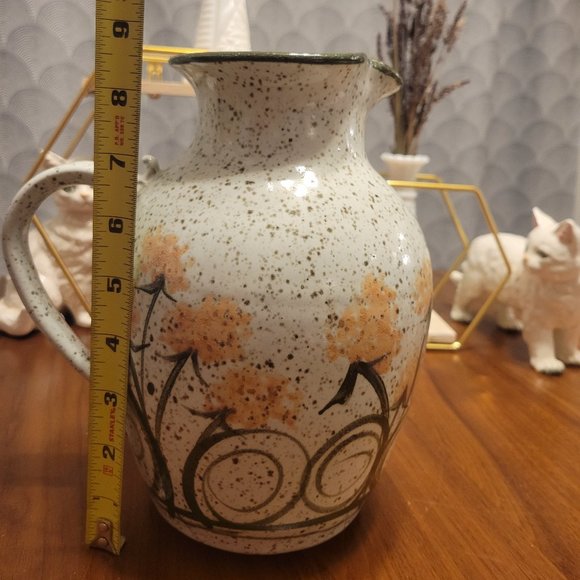 Vintage Studio Pottery Earthworks West Yellow Green Floral Speckled Carafe - Picture 2 of 4